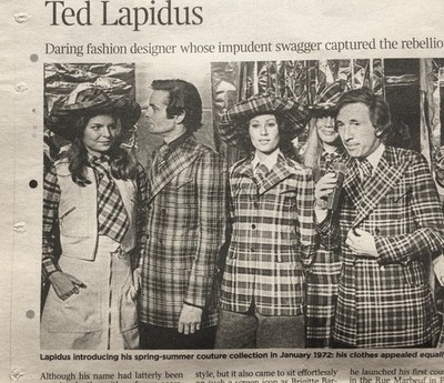 Ted Lapidus Obituary 1-Side Magazine Cutting Ephemera