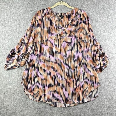 Torrid Harper Pullover Blouse Top Womens 2X Preppy Career Office Roll Tab Sleeve