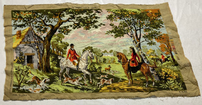 Vintage Französische Nadelspitze Epische Gobelinszene Wohndeko Kissen vorne 119x60 cm
