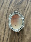 Vintage Cameo Lady Portrait Oval Filigree Frame Brooch Pin in Silver — photo 2