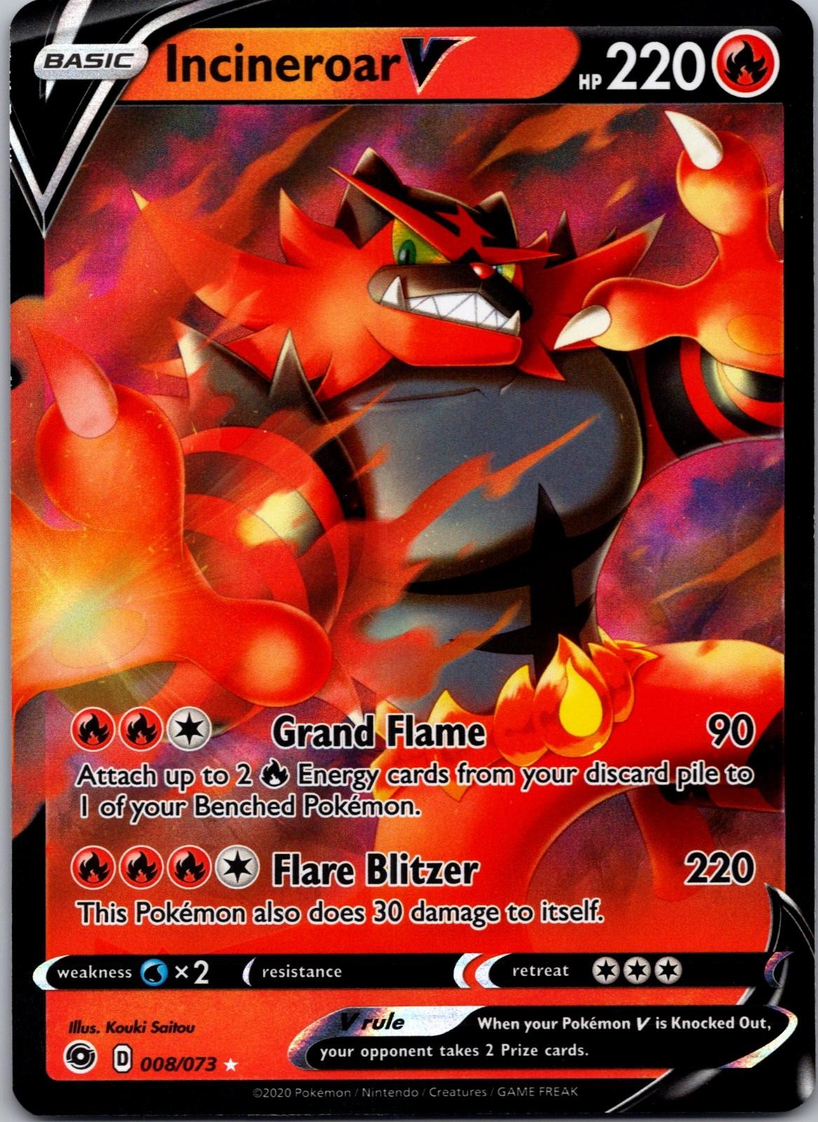Incineroar V 008/073 Holo V Rare Champion's Path Pokemon Near Mint