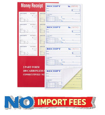 Receipt Book with Carbon Copies, 2-Part carbonless, 100 Sets per Book, 4 Receipt