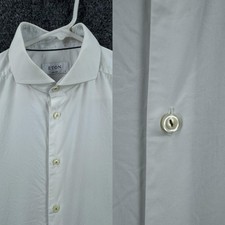 Eton 16 Super Slim White Solid Premium Cotton Button Up Mens Long Sleeve Shirt
