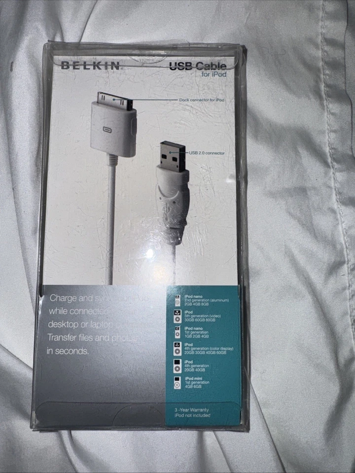 Belkin Charge Sync Cable For Old Type iPhone iPod USB 2.0 3G 4G Touch Nano + - Image 3 of 4