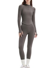 Workout Sets for Women 2 Piece Seamless Long Sleeve Yoga Outfits Active Leggi...