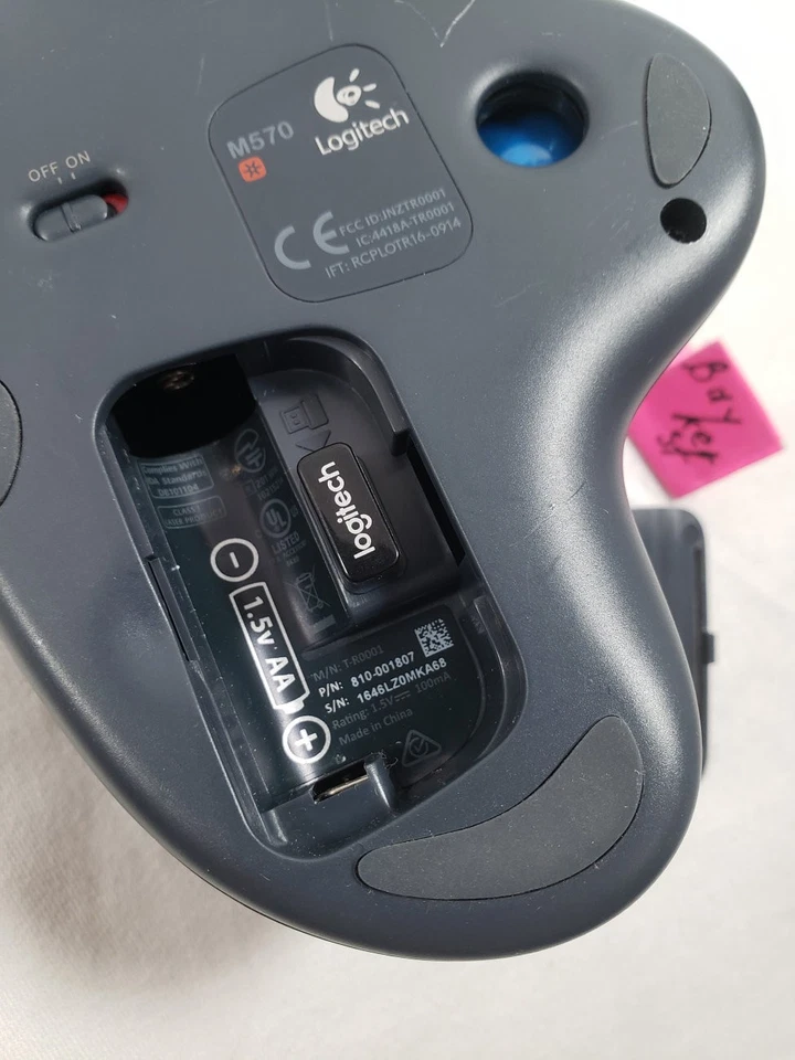 Logitech M570 Wireless Trackball Mouse Computer PC Mac Ricevitore Blu Track Ball - Immagine 3 di 4