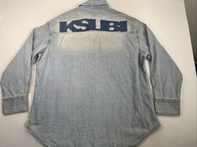 Ksubi Denim Shirt Mens L Blue Button Long Sleeve Spellout Back