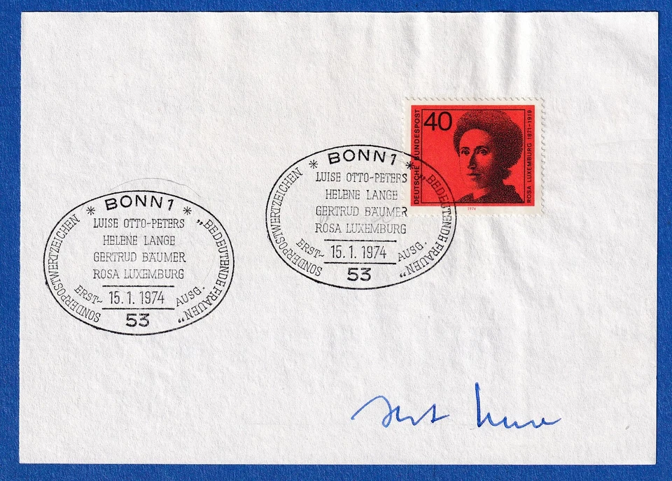 Horst Ehmke original-Autogramm auf Vorlage mit Briefmarke, 1974 - Bild 1 von 1