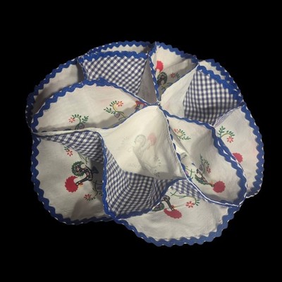Vtg Bread Bun Warmer12.25'' Traditional Portuguese Rooster Blue Check Cotton READ