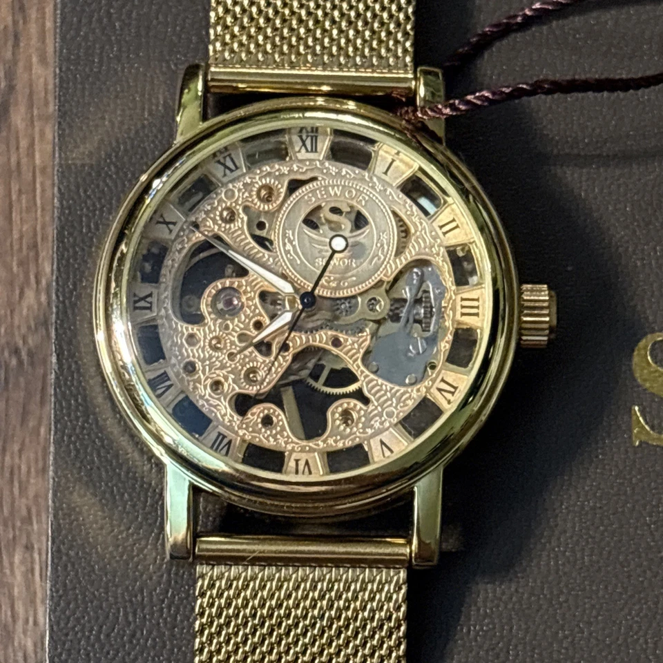 Sewor Men’s Luxury Automatic Mechanical Watch Skeleton Gold Wristwatch New - Image 2 of 4