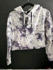 Guess Trixie Logo Cropped Hooded Sweatshirt Size XS Reflective Long Sleeved
