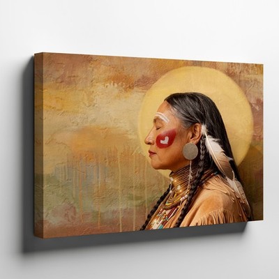 Native American Woman Portrait Canvas Art Traditional Tribal Face Paint Decor