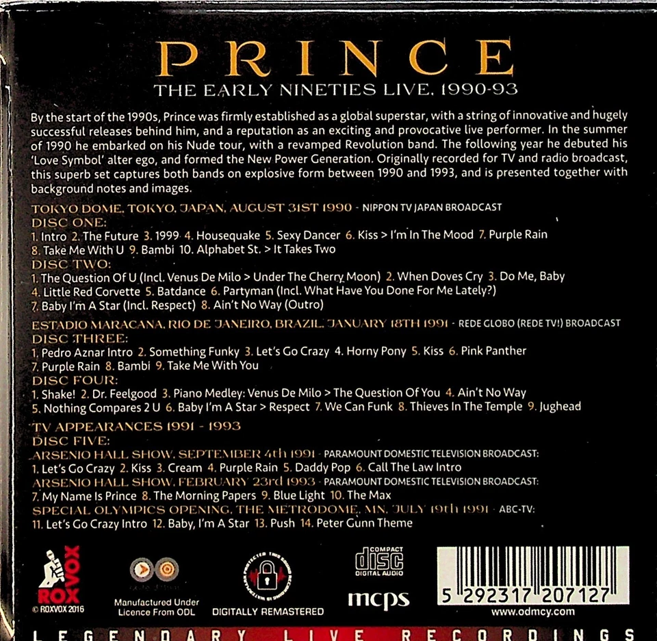Prince -The Early Nineties Live, 1990-93 (5-CD Boxset NEW) - Image 2 of 2