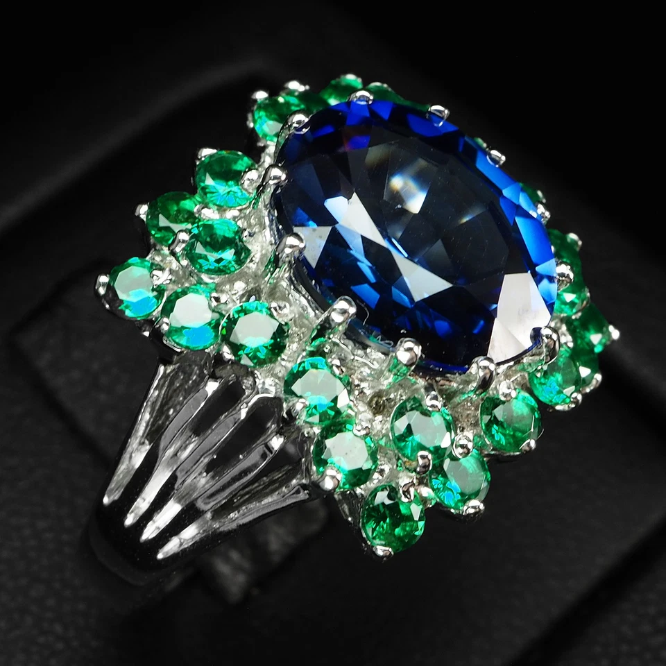 Glamorosos anillos de Navidad de plata de ley 925 de 6,40 quilates con zafiro azul real regalos Foto 3 de 4