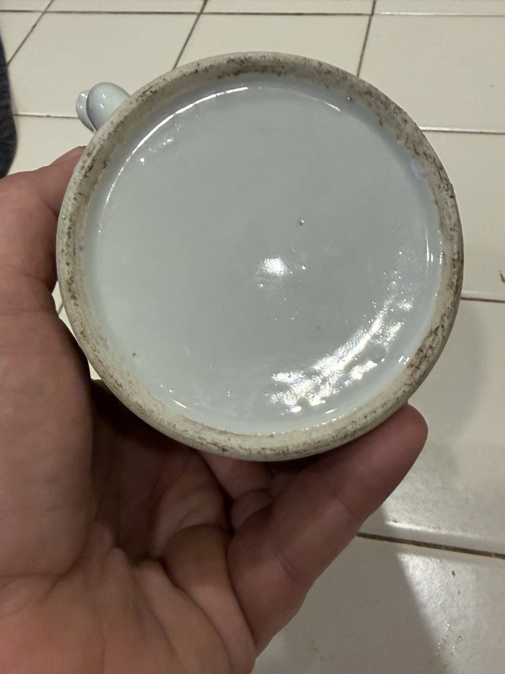 Antigua tetera china de porcelana medallón rosa familia Qing siglo XIX Foto 4 de 4