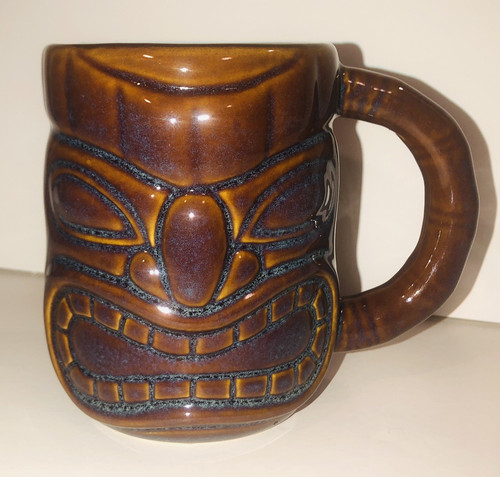 World Tableware-Libbey Ceramic Brown Blue Polynesian Tiki Mug 14oz. EUC!