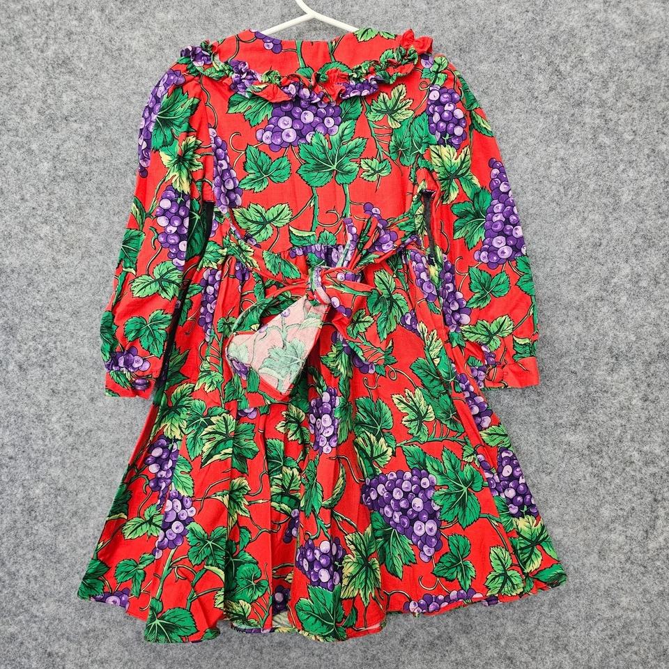 Vintage 80s PLUM PUDDING Dress Girls 4T Red Grape Holiday Cottage NEIMAN MARCUS - Image 2 of 4