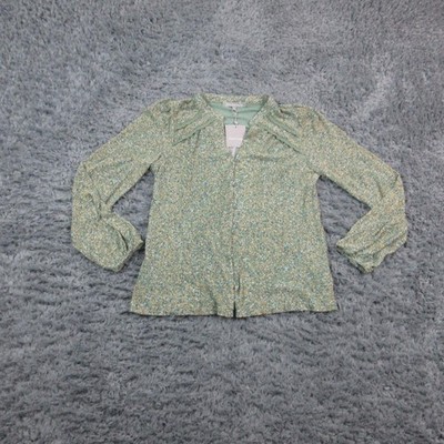 Daniel Rainn Blouse Womens Medium Green Floral Button Long Sleeve Pleated NWT