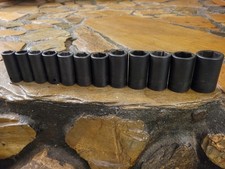 Snap On 12 pc 1/2" Drive Metric Semi-Deep Flank Impact Socket Set 15-25 & 27mm