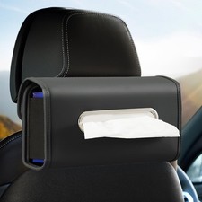 Car Tissue Holder - PU Leather Backseat Organizer for 100-150 Tissues, Black