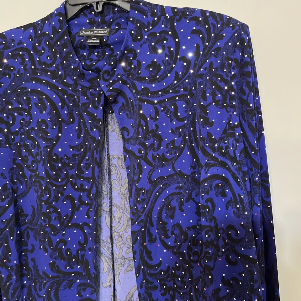 Jessica Howard Women 24w Cocktail Holiday Sequined Jacket Royal Blue & Black NWT - Image 3 of 4