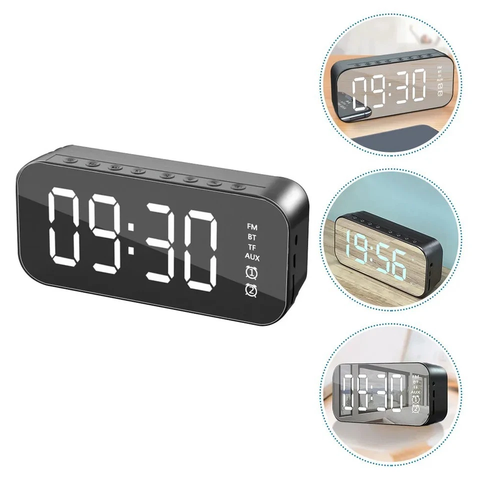 Reloj Despertador Con Espejo LED Radio FM De Bluetooth Música Inalámbrico Alarma - Image 4 of 4