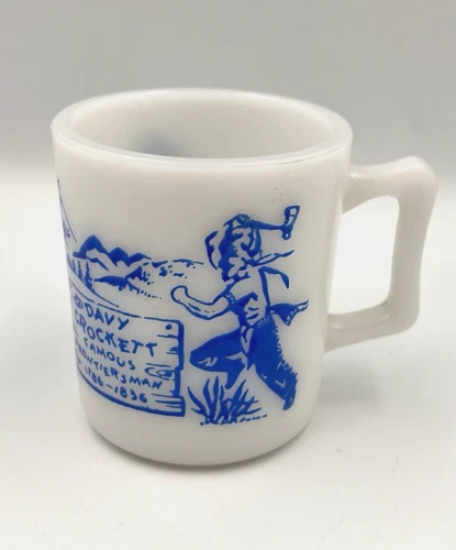Vintage Hazel Atlas Davy Crockett White & blue Milk Glass Childs Mug Cup
