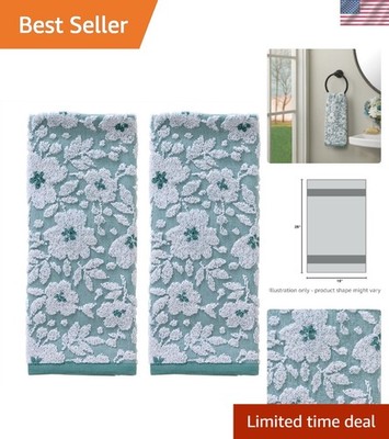 Versatile 2-Count Floral Jacquard Hand Towels - Perfect for Bath