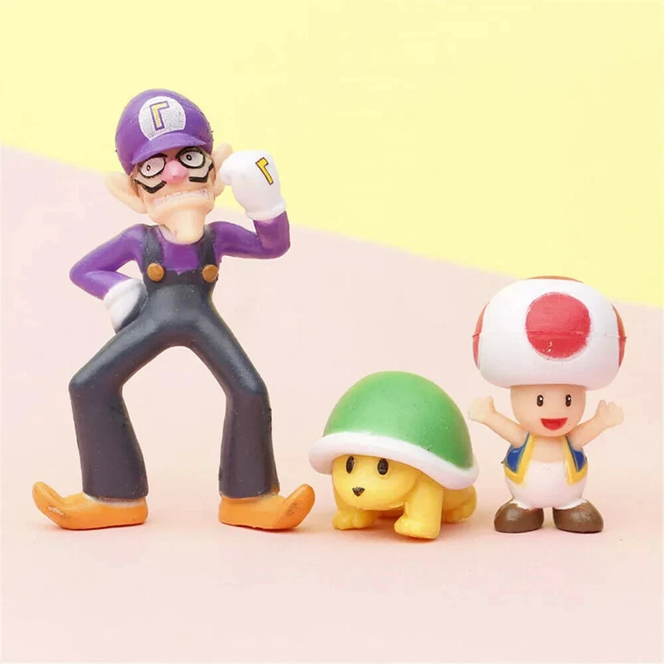 Conjunto de 18 peças B bonecos de brinquedo Super Mario Bros Luigi Toad Yoshi enfeite de bolo festa - Imagem 4 de 4