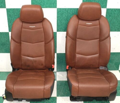 17' ESCALADE *ISSUE* Vecchio Brown Leather Heat Cool Mem Power Bucket Seat Pair