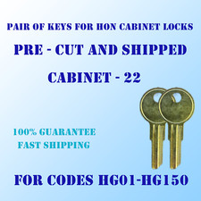 HG01-HG150. pair of replacement keys for HON file cabinet locks Cut to your code
