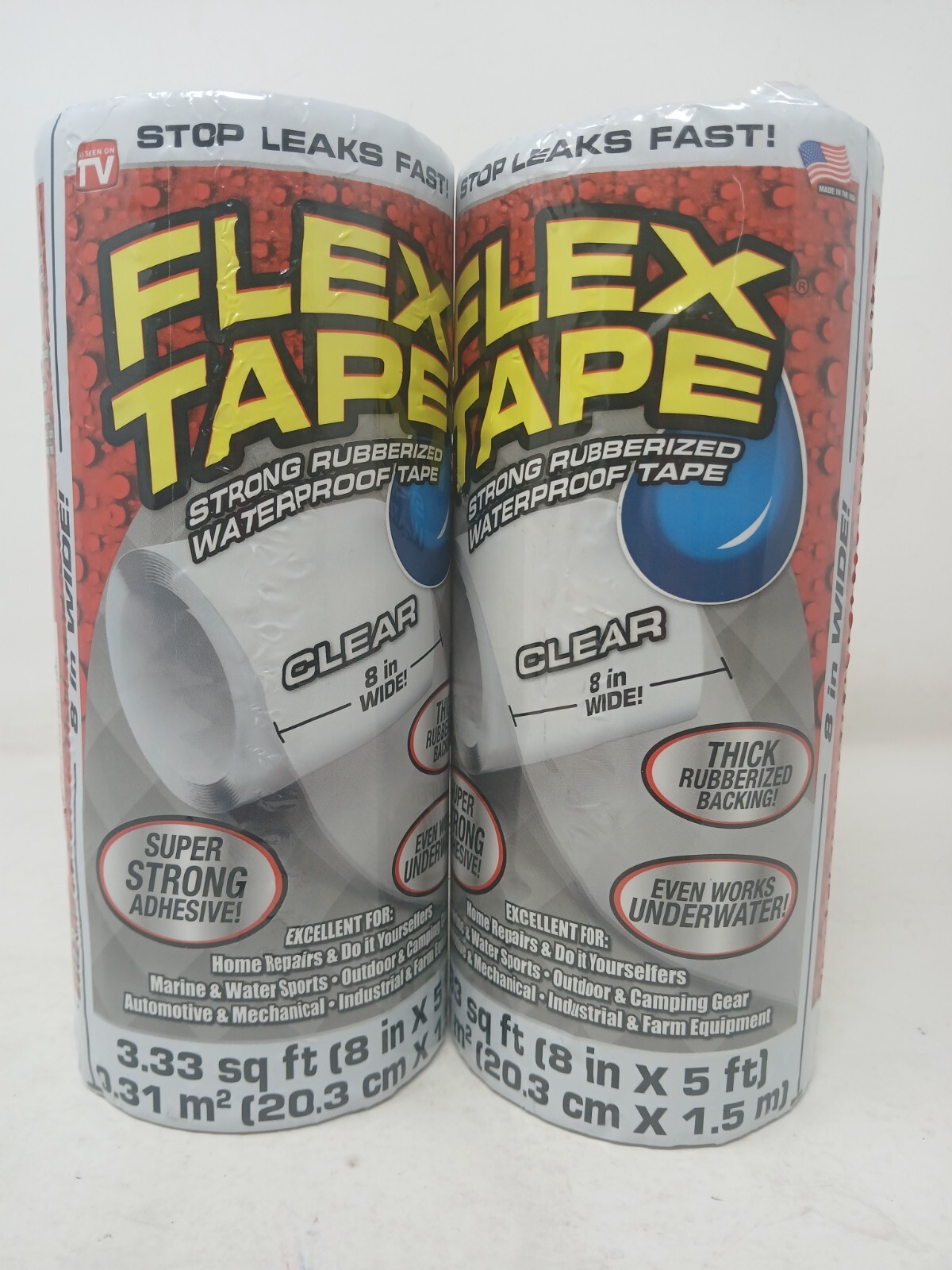 2 PACK - FLEX SEAL TFSCLRR0805 FLEX TAPE Waterproof Tape, Clear, 8in x 5ft