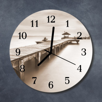 Tulup Echt-Glas Uhr Wanduhr Rund Küche 30 cm Holzbrücke grau