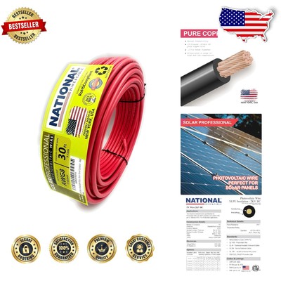 Durable 30 Ft Marine-Grade 8 Gauge Copper Wire for Solar and Automotive Use