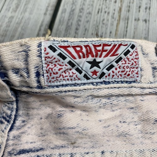 VTG 80S TRAFFIC LACE HIGH WAISTED ACID WASH DISTRESSED PATCH WHITE/PINK JEANS - Picture 7 of 8