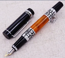 Yiren 675 Celluloid Silver Flower Pattern Fountain Pen, M Nib Luxury Writing Pen