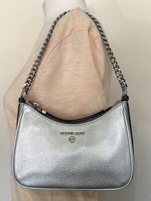Michael Kors Jet SET Charm Silver Pebbled Leather Small Pochette