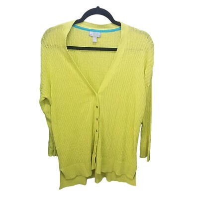 JCP Womens Sz 1X Yellow Green Solid Long Sleeve Cardigan