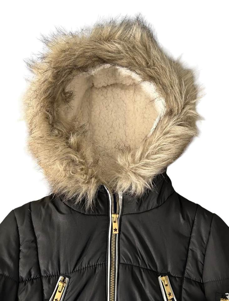 Chaqueta de expedición LONDON FOG para niñas (M/10-12) negra con cremallera con capucha forrada de piel Foto 3 de 4