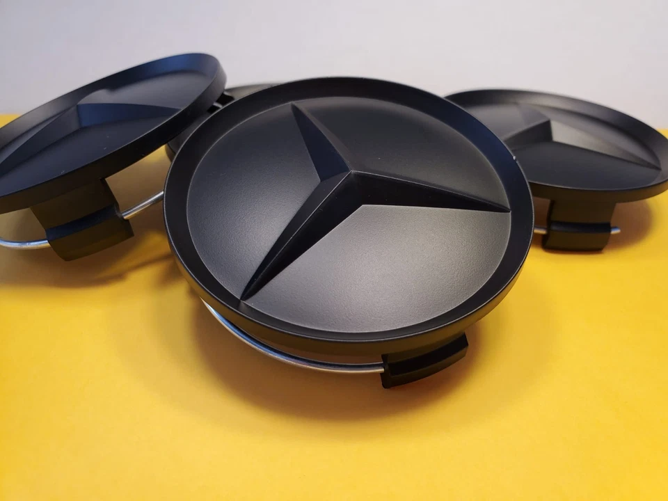 Set of 4 Mercedes Benz Center Caps Black/Chrome 2.95 Inch/75mm Fits Most Models - Image 2 of 4