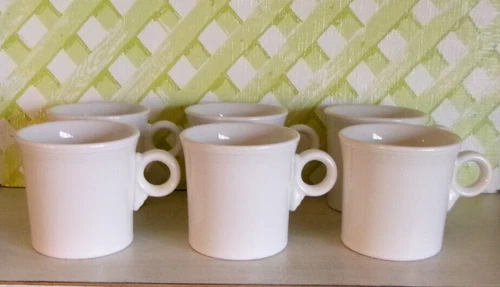 FiestaWare WHITE Coffee Mugs Ring Handle Homer Laughlin HLC USA Cups Set Of 6