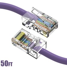 50FT Cat5e RJ45 Ethernet LAN Network UTP Non-Booted Patch Cable Copper Purple