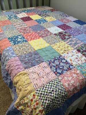 Vintage Quilt 9 Patch 71x81 Tied Tack Great Old Fabric | eBay Vintage Quilt 9 Patch 71x81 Tied Tack Great Old Fabric | eBay