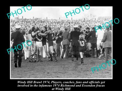 OLD POSTCARD SIZE PHOTO OF ESSENDON v RICHMOND WINDY HILL BRAWL c1974
