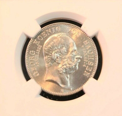 1904 GERMANY SILVER 2 MARK SAXONY GEORGS DEATH NGC MS 63 SCARCE HIGH GRADE COIN - Picture 3 of 6