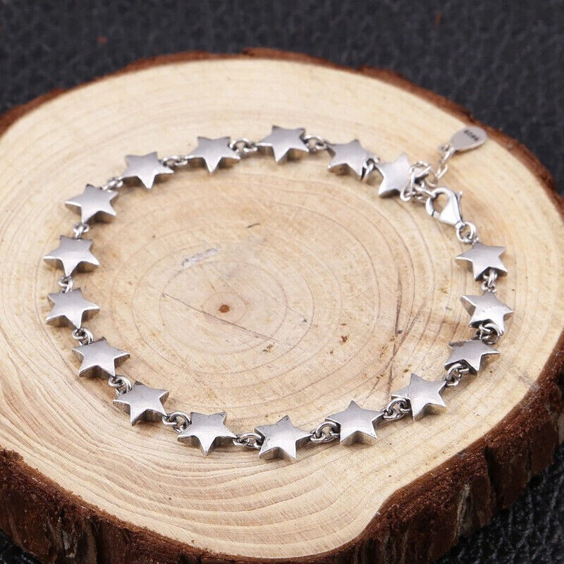 14K White Gold Plated Chain 7mm Five Star Link Engagement Women Bracelet 8 Inch - Image 3 of 4