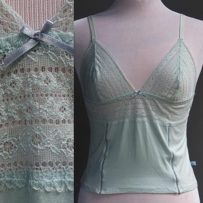 Donna Karan DKNY Underwear Blue Stretch Modal & Lace Lingerie Cami Top M/L