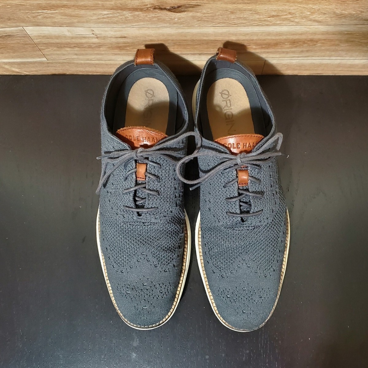 Cole Haan Gray Knit Wingtip Oxfords with Brown Accents Cole Haan Original Grand Men main image 3