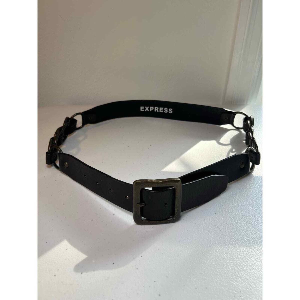 Vintage 90s Express Leather & Chain Belt Black Size Medium Express Women main image 2