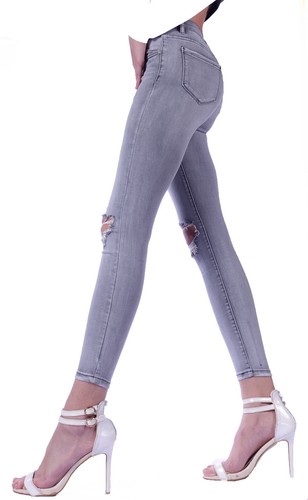 Damen Jeans Röhrenjeans Röhre Stretch Skinny Ripped Hose Sexy Hüftjeans Grau G10 - Bild 3 von 5